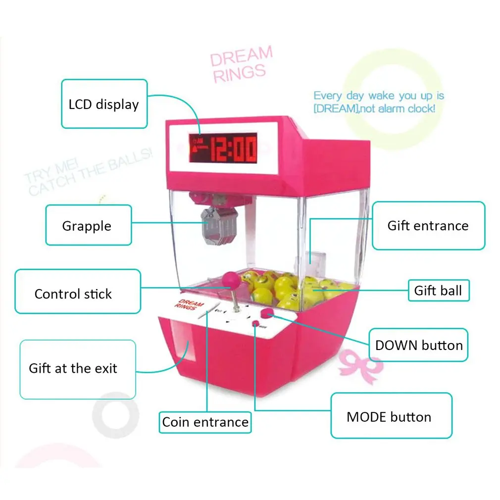 Ловец будильник монета управляемая игра машина кран машина кукла Кэнди граббер Коготь машина аркадная машина автоматическая Игрушка Дети