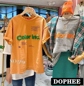 

Short Sleeve T-shirt Women's Spring 2020 New Loose Tees Round Collar Embroidered Letter Cartoon Shirts Students Pullovers