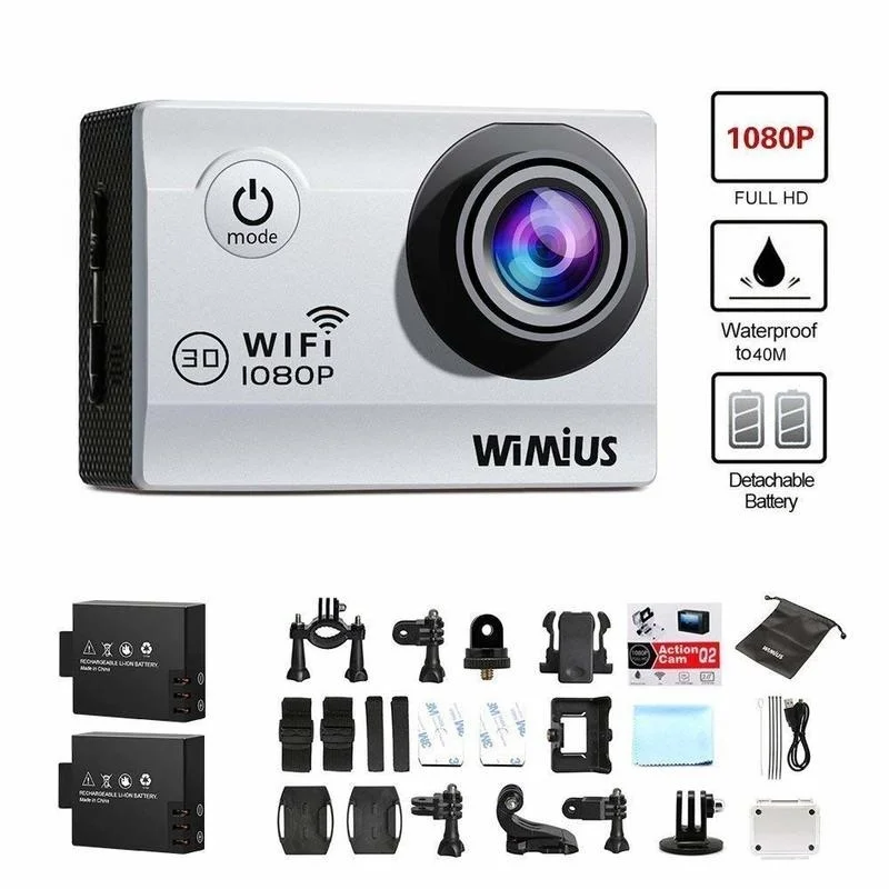 

WIMIUS Q2 Sport Action Video Camera Full HD 1080P WiFi 12MP 30M Underwater Waterproof Sports Camera 170D 2.0' LCD Screen Cam
