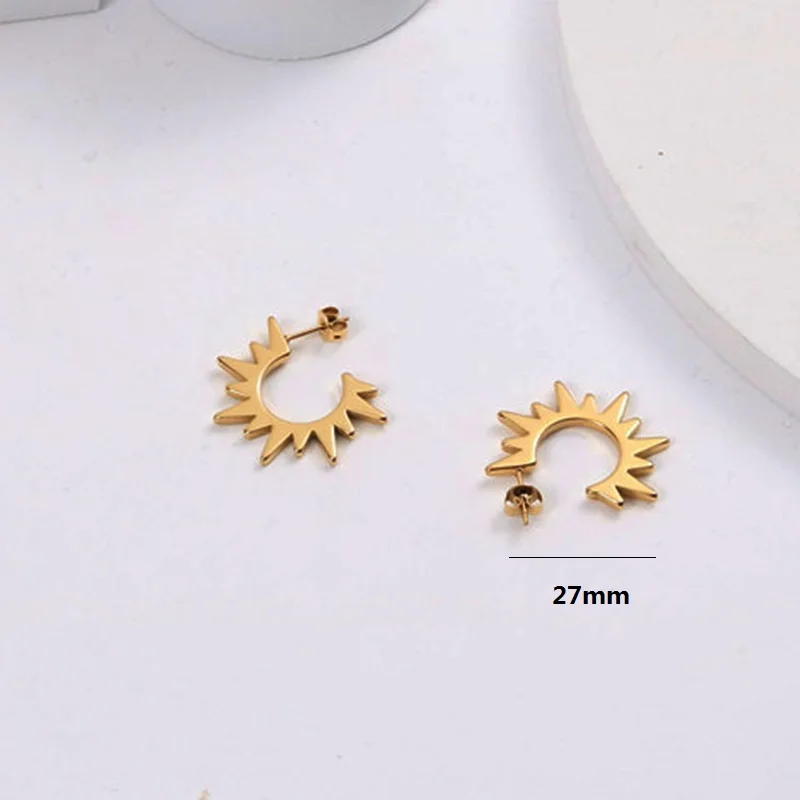 Spike hoop earring for women stainless steel gold plated rivet star dainty hoop cool earring fashion unusual - Image 3