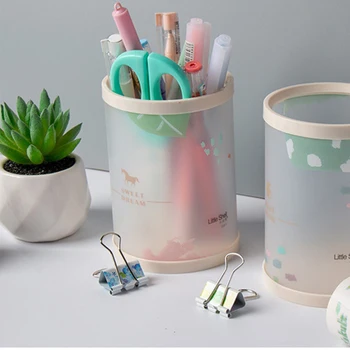 

Free Standing School Office Student Gifts Transparent Scrub Table Organizer Pen Holder DIY Assembly Simple Fashion PV Printing