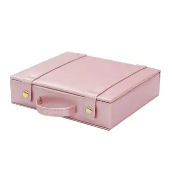

Sweet Pink Jewelry Box Portable Leather Earring Ring Jewelry Storage Travel Case Multifunction Small Jewelry Holder Box