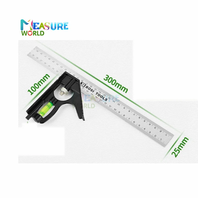 DIY Precise Stainless Steel Measuring Tools Aluminium Combination Mobile Square Workshop Hardware Angle Spirit Level 12"(300mm)