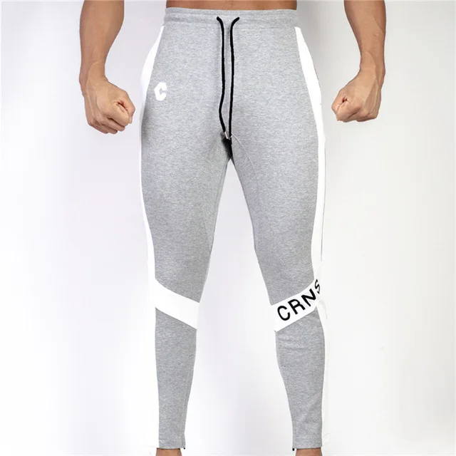gray Повседневные спортивные брюки Мужские Jogger Спортивные штаны тренажеры фитнес тренировки Брендовые брюки мужские осенние модные хлопковые спортивные штаны - Цвет: gray