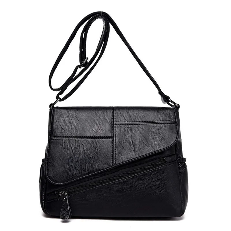 Сумки-мессенджеры для женщин Feminina Bolsa роскошные кожаные сумки женские сумки дизайнерские женские сумки через плечо - Цвет: BLACK