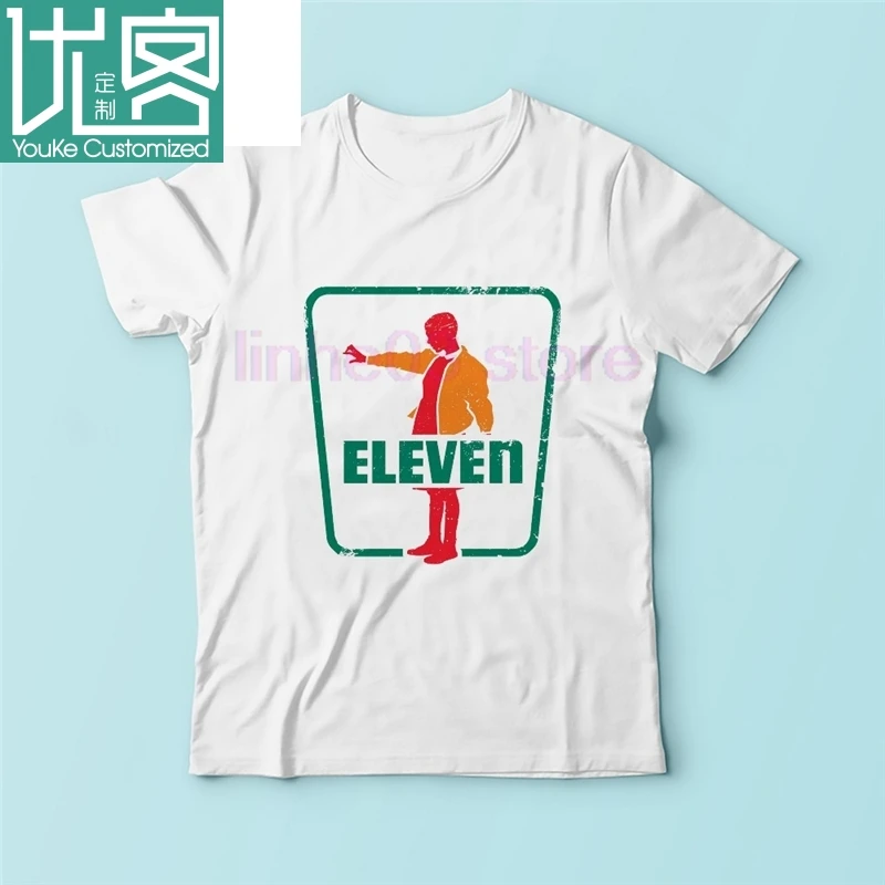 Мужская футболка с надписью Stranger Things SEVEN ELEVEN белая Повседневная размера плюс