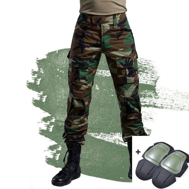Военные тактические брюки мужские камуфляжные Панталоны лягушка брюки карго наколенники рабочие брюки армейские охотники спецназ боевые брюки - Цвет: With knee pads.