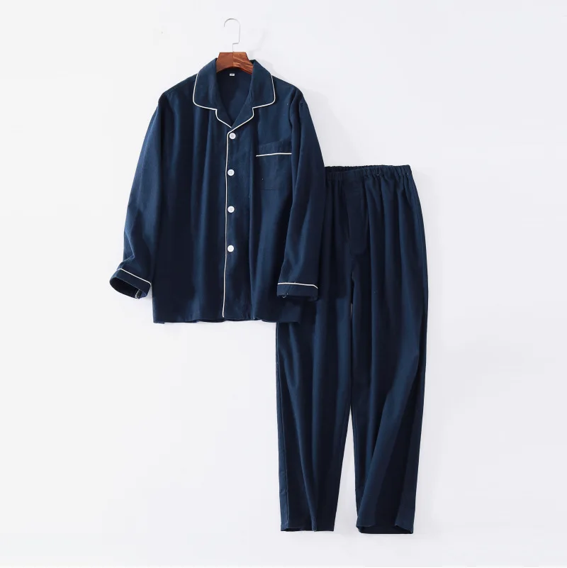 Осенне-зимние комплекты из двух предметов, мужские повседневные пижамные комплекты, мужские хлопковые бархатные комплекты для сна, рубашка с отложным воротником и штаны XXL - Цвет: Men Blue