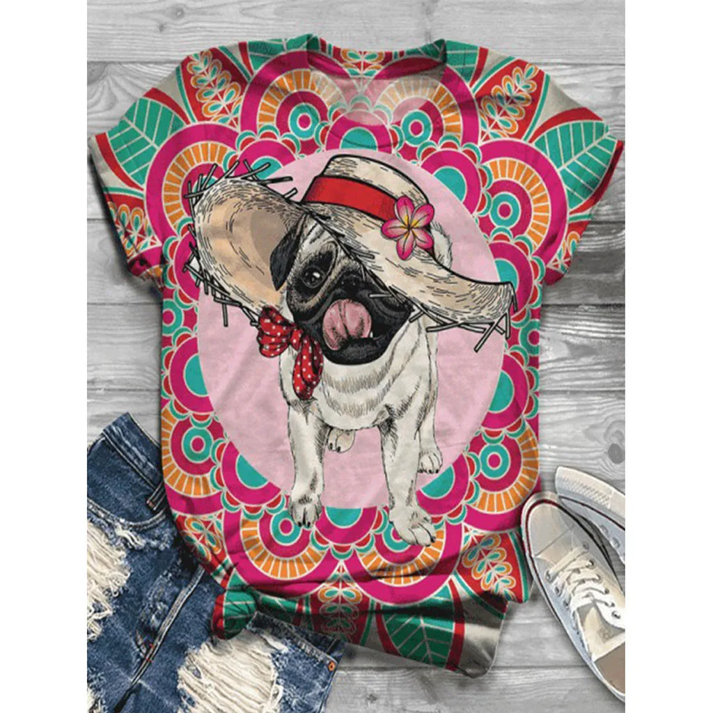 2020 Summer Women T-shirts New Design 3D Animal Dog Birds Print O-Neck T-Shirts Plus Size 3XL T-Shirt Tops Tees Mujer Z0603