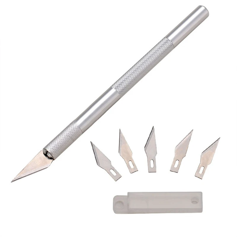 

Non-Slip Metal Handmade Knife Tools Kit Cutter Engraving Craft Knives+5pcs Blades DIY Hand Tools Household Sewing Accessories