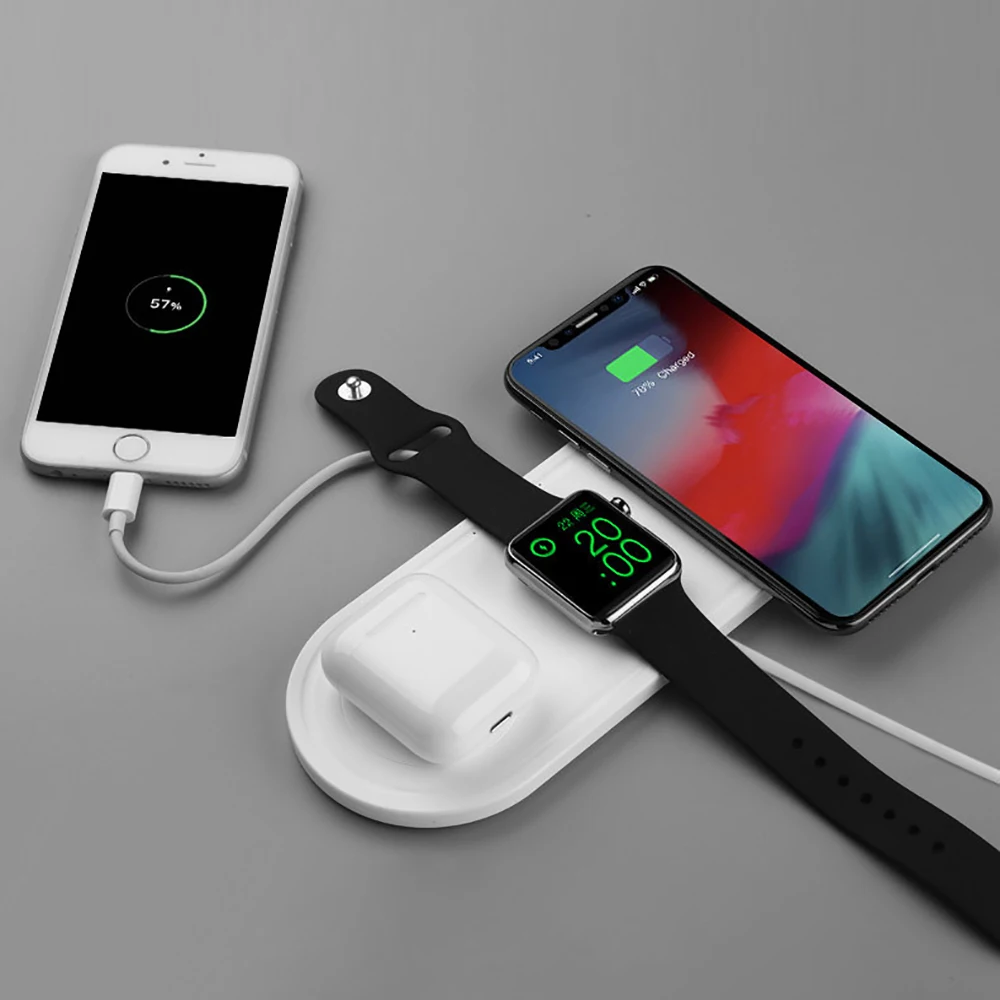 

Wireless Charger For 8 11 iPhone X XS MAX XR 3 in 1 Fast Charging for Airpods 2019 For Apple Watch 4 3 2 Samsung Phone Charger