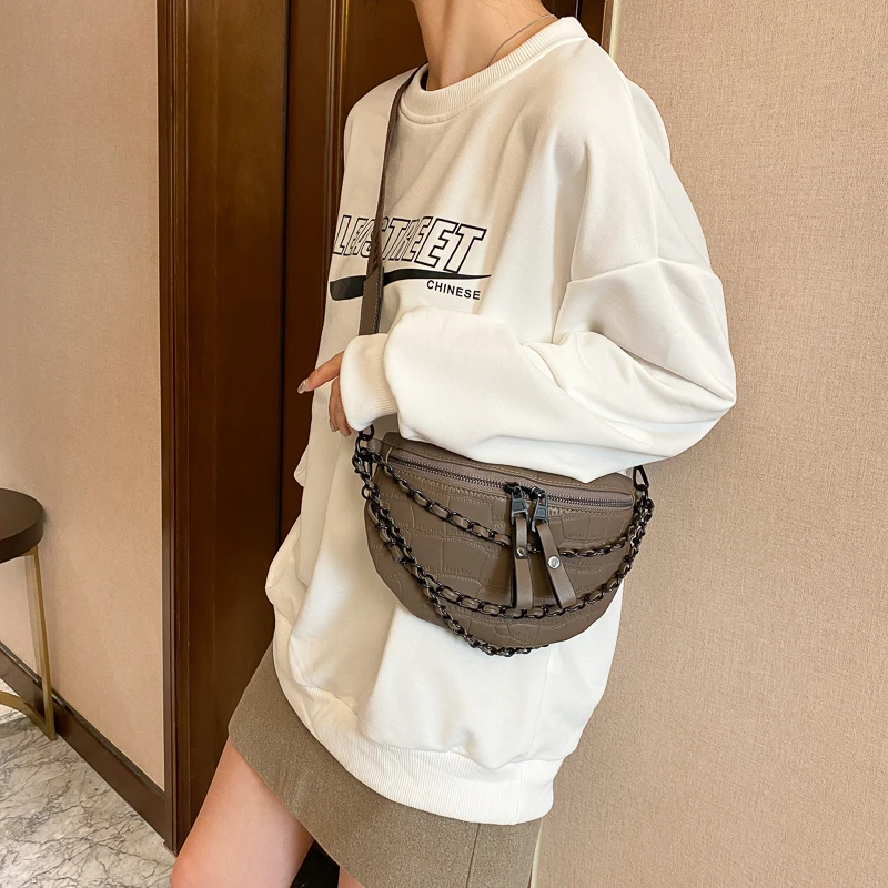 Fashion Women Chain Chest Bag Brand Leather Stone Pattern Shoulder Bag Lady Waist  Bag Designer Luxury Fanny Pack Cross Body Bag - Waist Packs - AliExpress