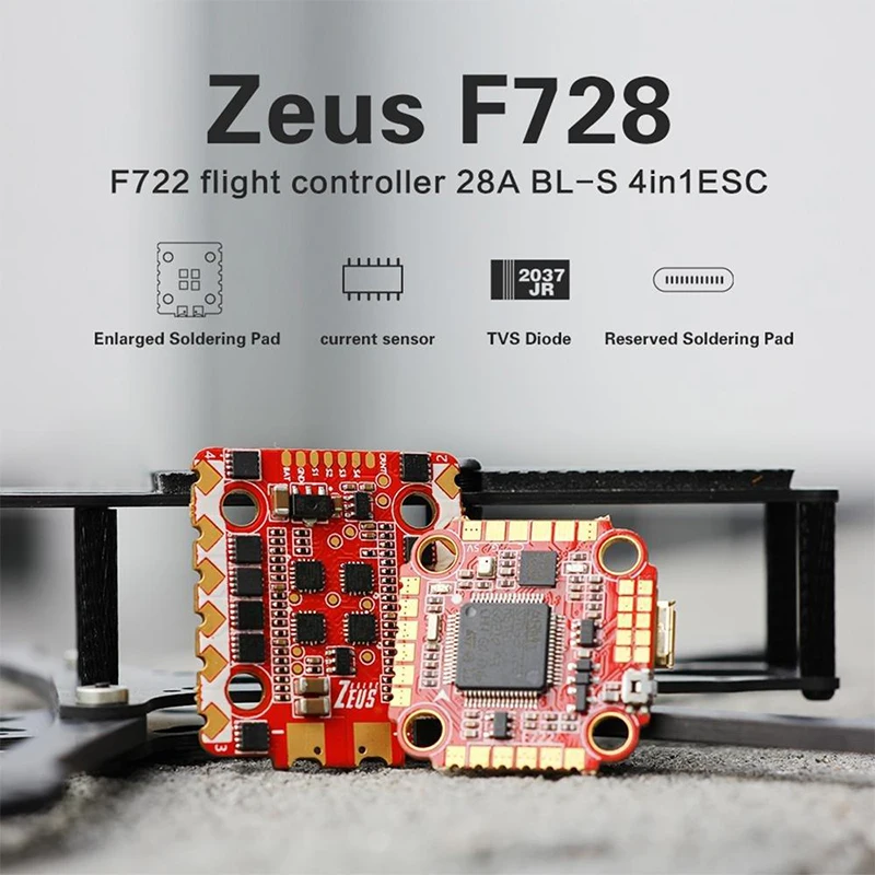 HGLRC Zeus F728 Stack F722 Flight Controller/28A BLHELIS 3-6S Brushless ESC 20*20mm For DJI Live Broadcast RC Drone Quadcopter |