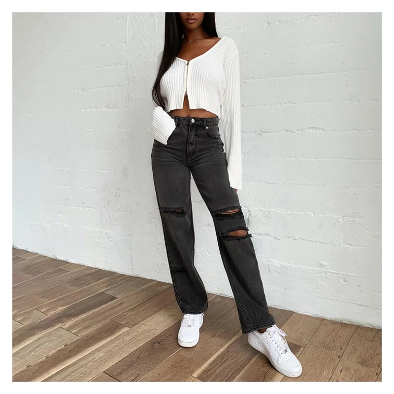 

Wide Leg Jeans Black Pants Baggy Cargo Pants Women Jeans Woman High Waist Jeans Black Ripped Pantalones De Mujer Cintura Alta