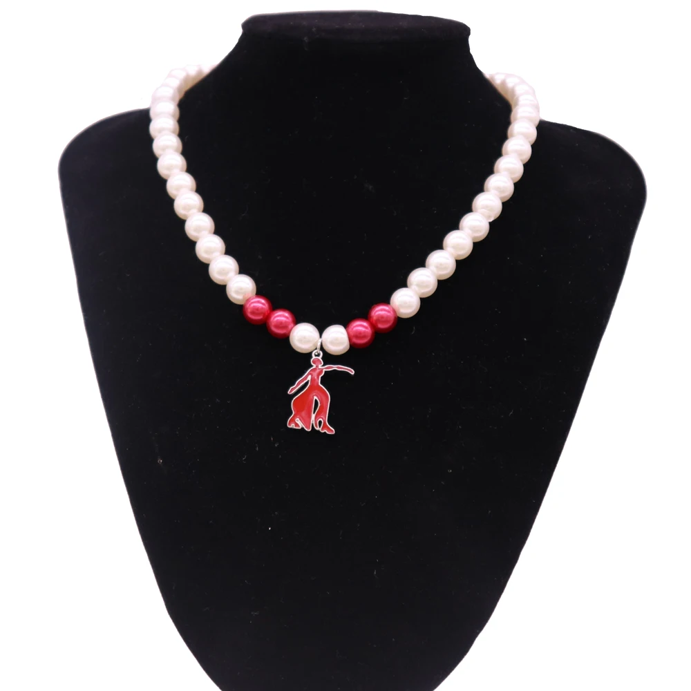 

New Arrival White Red Pearl Greek Letters Delta Sigma Theta Fortitude Necklaces DST Pearl Choker Statement Jewelry For Women