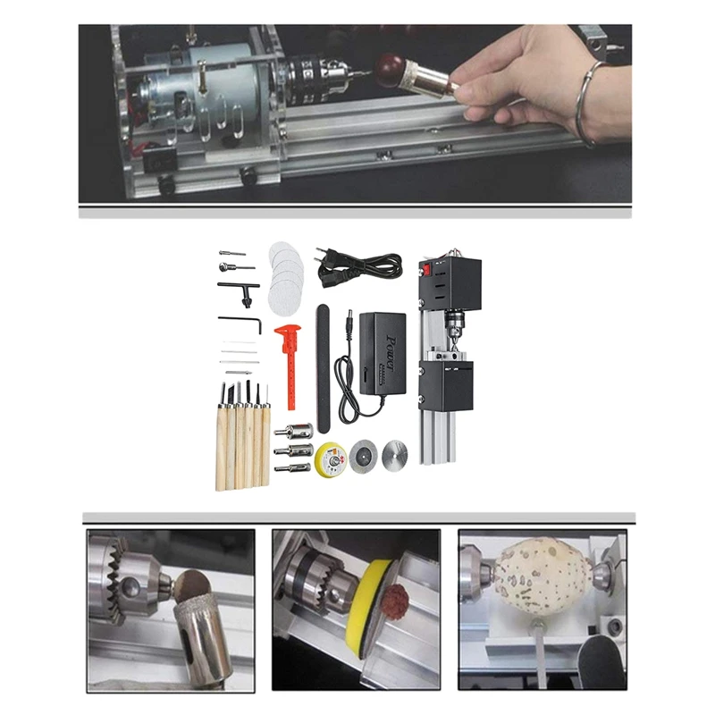 200W Mini Lathe Beads Polisher Machine For Wood Woodworking DIY Rotary Tool