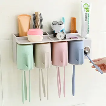 

Magic Multifunctional Rack Non-stick 3/4 CupToothbrush Holder Toiletry Kit With Automatic Toothpaste Squeezing Device