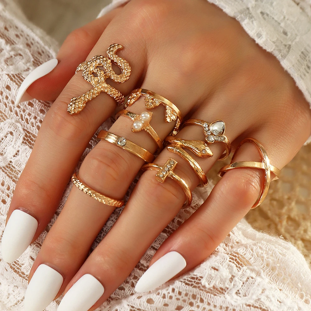 Conjunto de Anillos de serpiente para adolescentes, Anillos a juego para mujer, conjuntos de joyería, Anillos para mujer, de moda para fiesta|Anillos| -