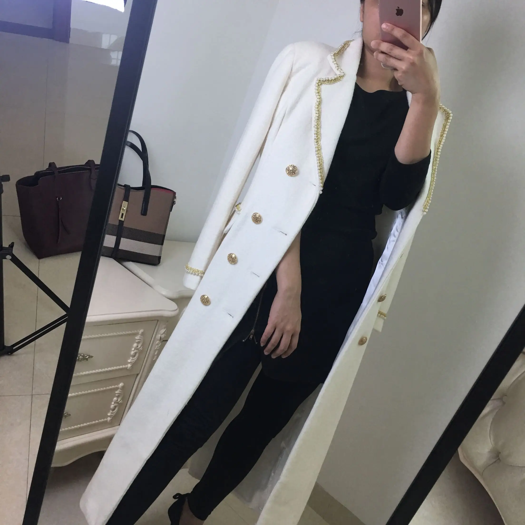 Winter fashion women woolen coat high imitation big fox fur collar