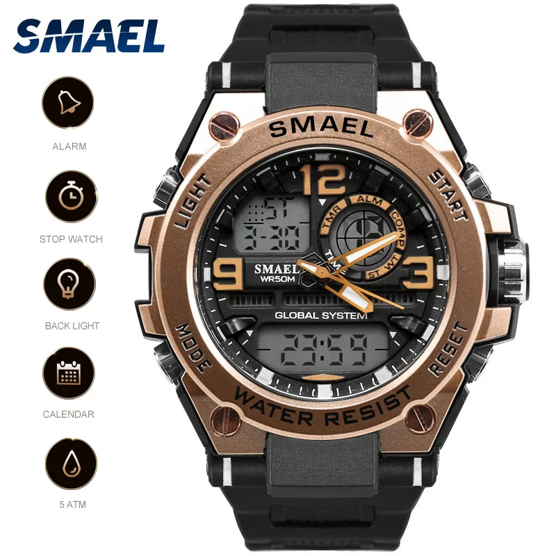 

SMAEL Luxuly Men's Wrist Watch Gold Digital Watch Man Waterproof 50m LED Clock Man Digital Watch Man Sport Watch Shock 1603
