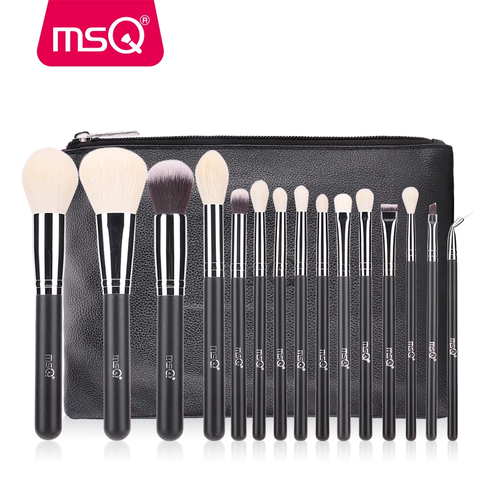 

MSQ 15pcs Professional Makeup Brushes Set Make Up Brushes High Quality Goat Hair With PU Leather Case For Beauty