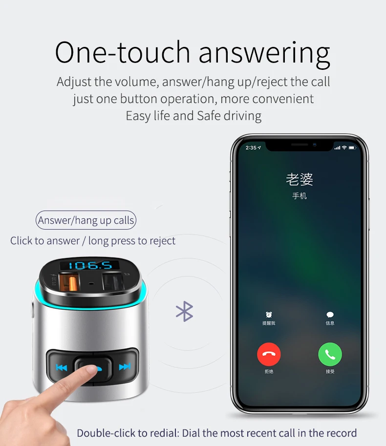 

Car Mp3 player Bluetooth 5.0 FM transmitter hands-free car kit PD QC3.0 fast charger colorful atmospheric light transmitter