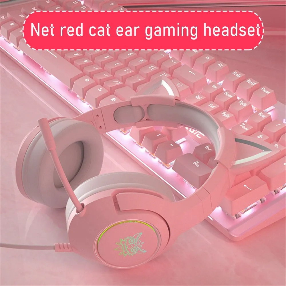 estéreo de som removível gato ouvido com fio jogos com microfone
