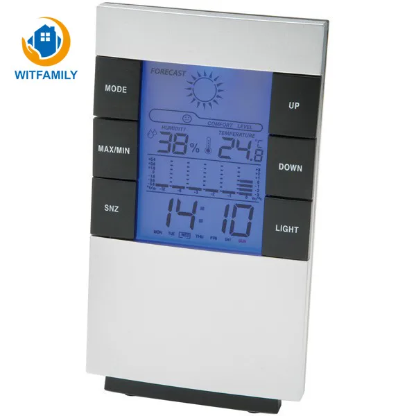 

Hot Weather Clock LCD Electronic Clock Air Temperature and Humidity Time Meter Calendar Alarm Clock Blue Screen Alarm Clock