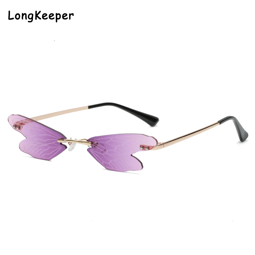 

Fashion Dragonfly Wing Sunglasses Women Vintage Rimless Cat Eye Sun Glasses UV 400 Eyewear Luxury Trending Narrow Sunglasses