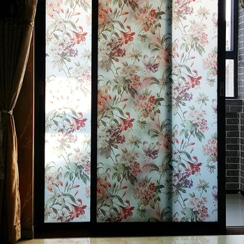 

Blooming Flowers Pattern Glass Film Static Cling Glare Reduction Removable Recyclable Thermal-Insulation Home Decoration