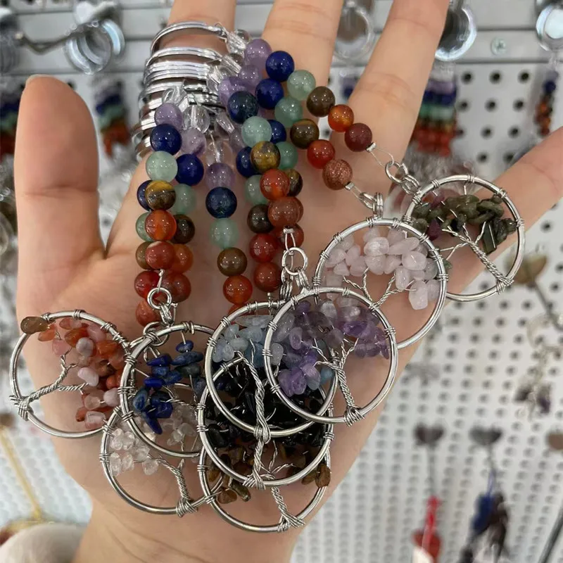 

Natural Stones 7 Chakra Keychain Pendant Quartz Crystal Chips Healing Reiki Gemstones Decoration