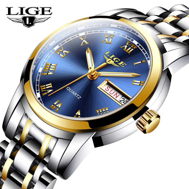 $22.99 Lige Women Watches Simple Stainless Steel Clock Casual Fashion Watch Women Sport Waterproof Wristwa