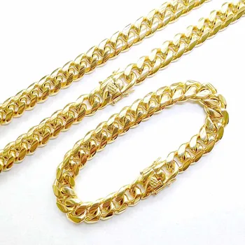 

Mens 316L Stainless Steel Hiphop Cuban Chains Jewelry Sets Double Safety Clasps Chokers Necklaces Curb Link Bracelets 10MM/12MM
