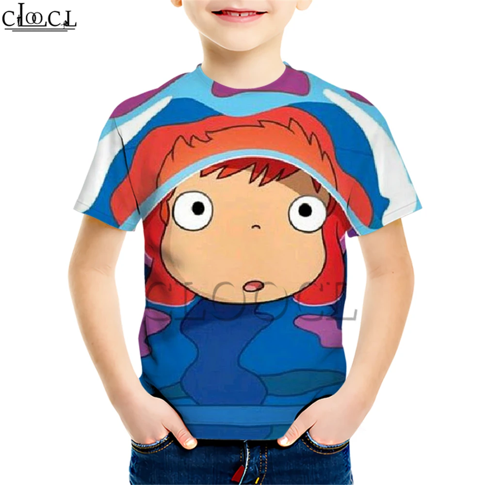 Детская футболка с аниме «Ponyo on The Cliff» Детский костюм с 3D принтом для мальчиков и девочек уличная одежда с короткими рукавами, детские топы - Цвет: Kids T shirt 2