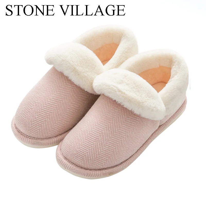 

STONE VILLAGE Winter Women Slipper Shoes Men'S Home Warm Bag With Couple Home Slippers Rabbit Cartoon Plush Cotton Slippers