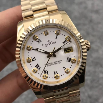 

Classic New Men Datejust Stainless Steel Automatic Mechanical Sapphire 18k Full Gold Diamonds Rome Dial White Watches 36mm
