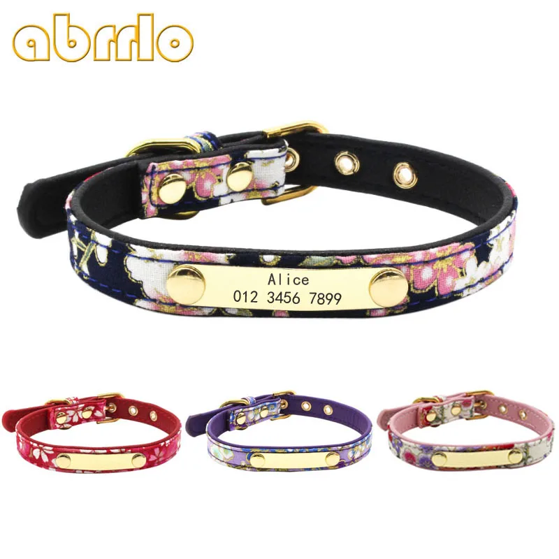 

Dog ID Collar Flower Pattern Personalized Puppy Tag Collar Custom Pet Name and Phone Number Free Engraving For Small Medium Dogs
