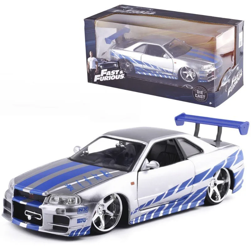 1:24 модель масштабная машинки Форсаж сплав 2002 Nissan Skyline GTR R34 литой набор