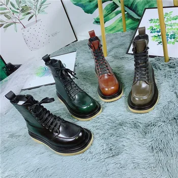

Women shoes leather thick-soled Martin boots women's single shoes side zipper retro motorcycle rider boots short boots women