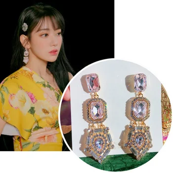 

MENGJIQIAO Fashion Korean TV Star Square Pink Crystal Waterdrop Dangle Earrings For Women Students Elegant Oorbellen Jewelry