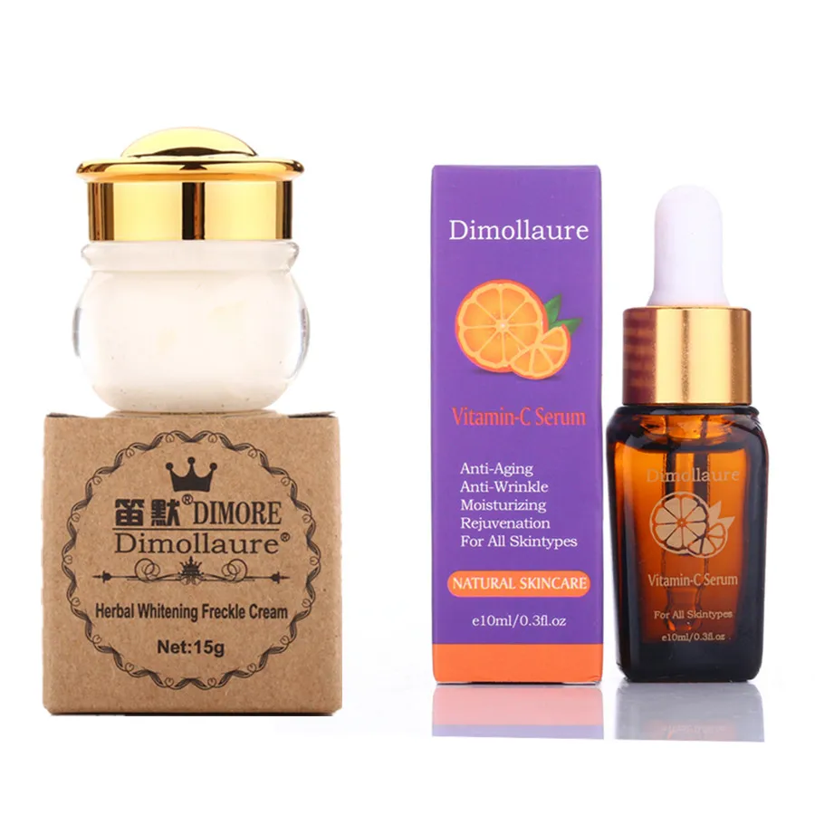 Dimollaure herbal whitening cream +Vitamin C serum Remove Freckle melasma speckle sunburn pigment Melanin Acne Spots face | Красота и