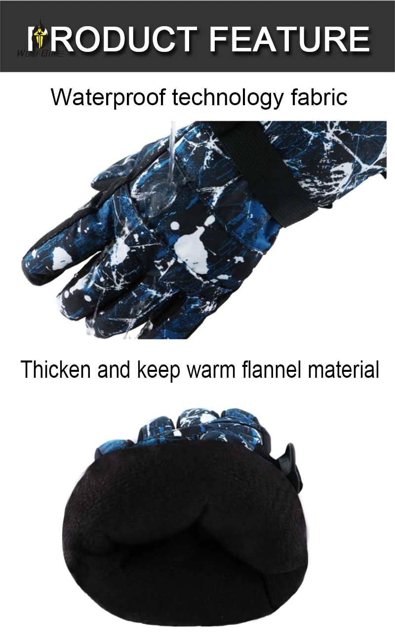 Хлопковые Водонепроницаемые зимние лыжные перчатки с внутренней подкладкой, теплые зимние спортивные перчатки для катания на скейтборде
