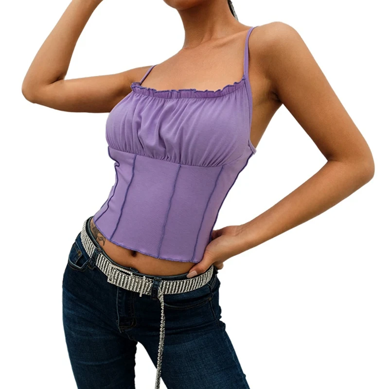 

Women Sexy Strapless Halter Summer Sling Solid Color Camis Ruffled Babes Vest Crop Top Underwear Liva girl