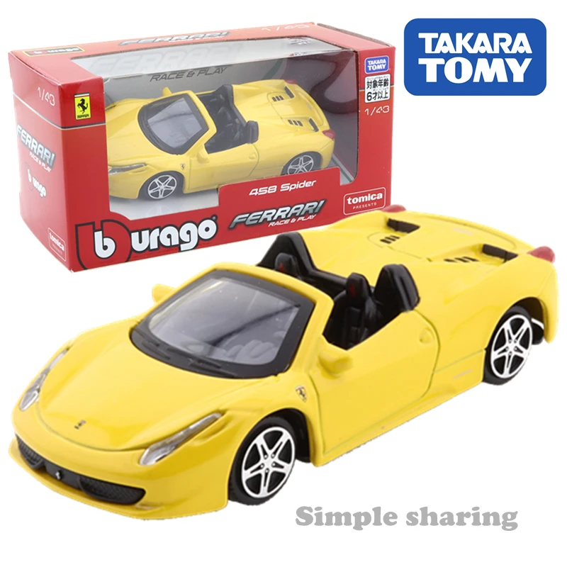 Takara Tomy Tomica представляет серию Burago Race &amp Play 1:43 458 автомобиль-паук лидер продаж