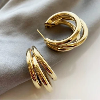 

Gold and Silver color round Drop Earring for Women Alloy Trendy Three-layer earrings Ear Accessories Hot 2020