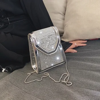 

Women Shoulder Bag Summer Bling Sequined Crossbody Bag For Women Silver Sequins Flap Cove PU Leather Messenger Bag Phone Bag