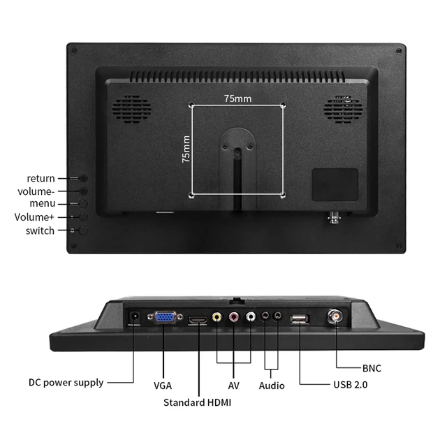 Pantalla portátil HD de 12 ", 1920x1080p con interfaz HDMI VGA, Monitor LCD para juegos para PS4, Macbook Pro, sistema de seguridad para el hogar 2