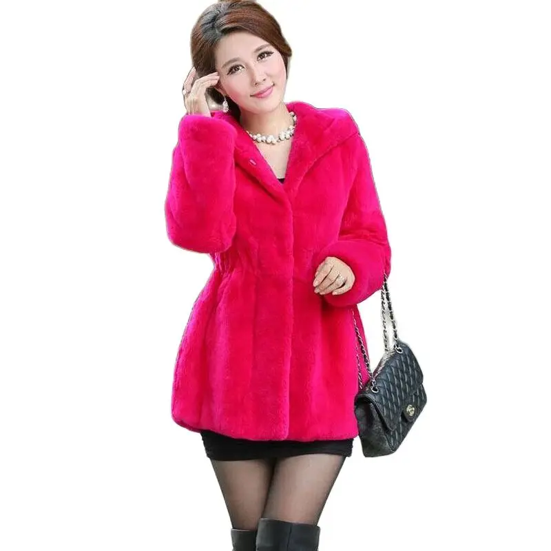 

S-6XL Women Clothing 2018 Winter Hooded Coat Imiation Mink Fur Coat Ladies Even Keep Warm Faux Fur Coat