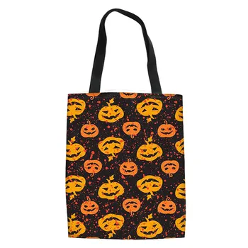 

Halloween Pumpkin Ghost Skull Bat Print Shoulder Bag Women Handbag Wholesale Customized Shopping Bags For Retail Store Club