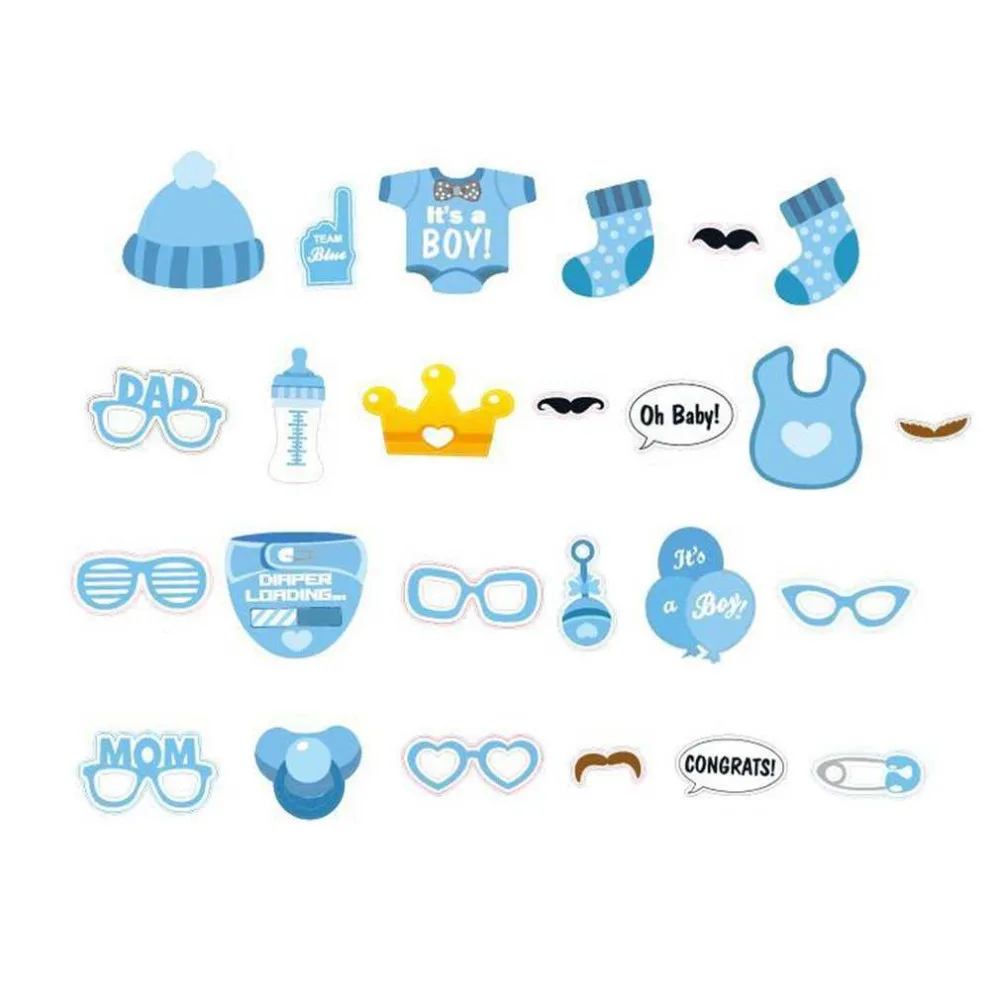 25pcs/set Cute Photo Booth Props DIY Kits Photobooth Birthday Party Decorations For First Year Baby Boy Girl Fun Supplies